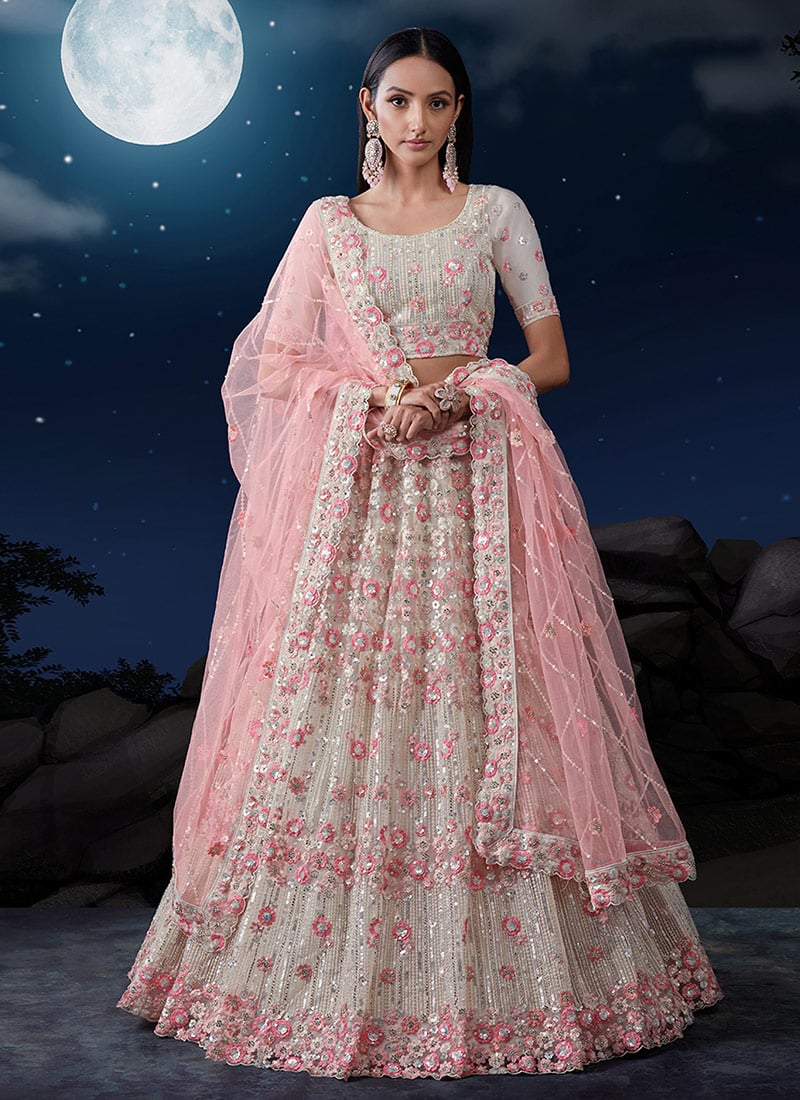 Beautiful Sequins Zarkan Thread Work Net Umbrella Lehenga  Wedding Wear