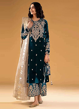 Beautifull Embroidered Sequins Velvet Palazzo Suit