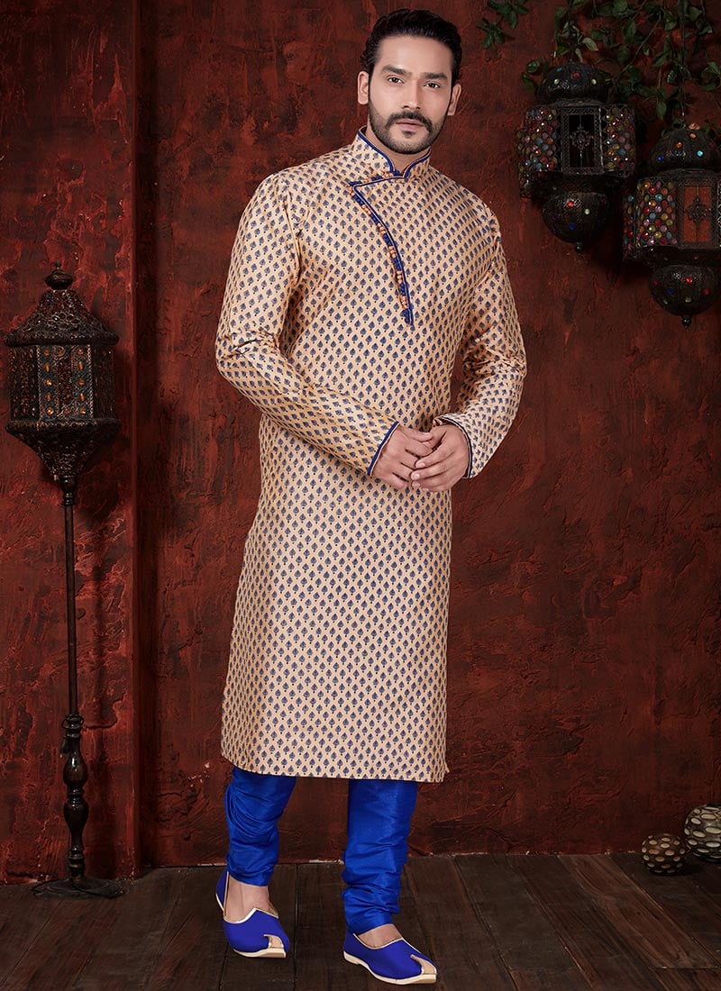 Light Peach Art Benarasi Silk Kurta Pyjama Party Wear