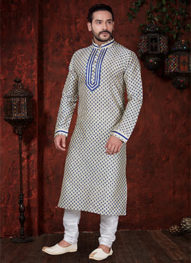 Beige Art Benarasi Silk Kurta Pyjama