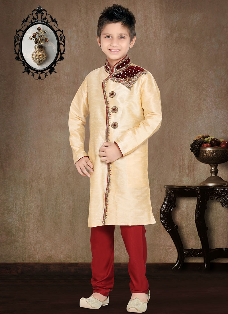 Beige Art Dupion Kids Sherwani
