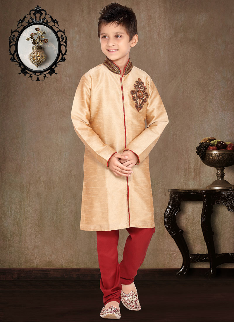 Beige Art Dupion Kids Kurta Pyjama