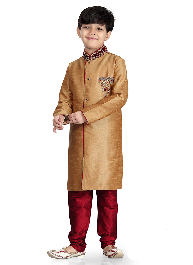Beige Art Dupion Silk Kids Kurta Pyjama