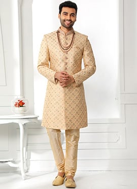 Beige Art Silk Hand Embroidery work Classic Sherwani