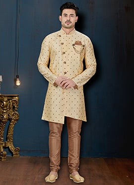 Beige Art Silk Indo Western Sherwani