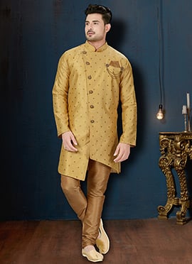 Beige Art Silk Indo Western Sherwani