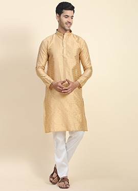 Beige Art Silk Jacquard Kurta