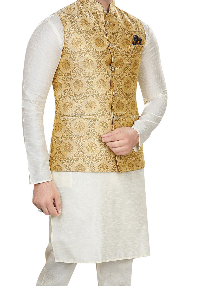 Buy Beige Art Silk Jacquard Nehru Jacket Online at Best Price Cbazaar