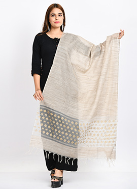 Beige Banarasi Cotton Dupatta