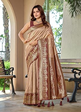 Beige Banarasi Silk Jacquard Woven Classy Saree