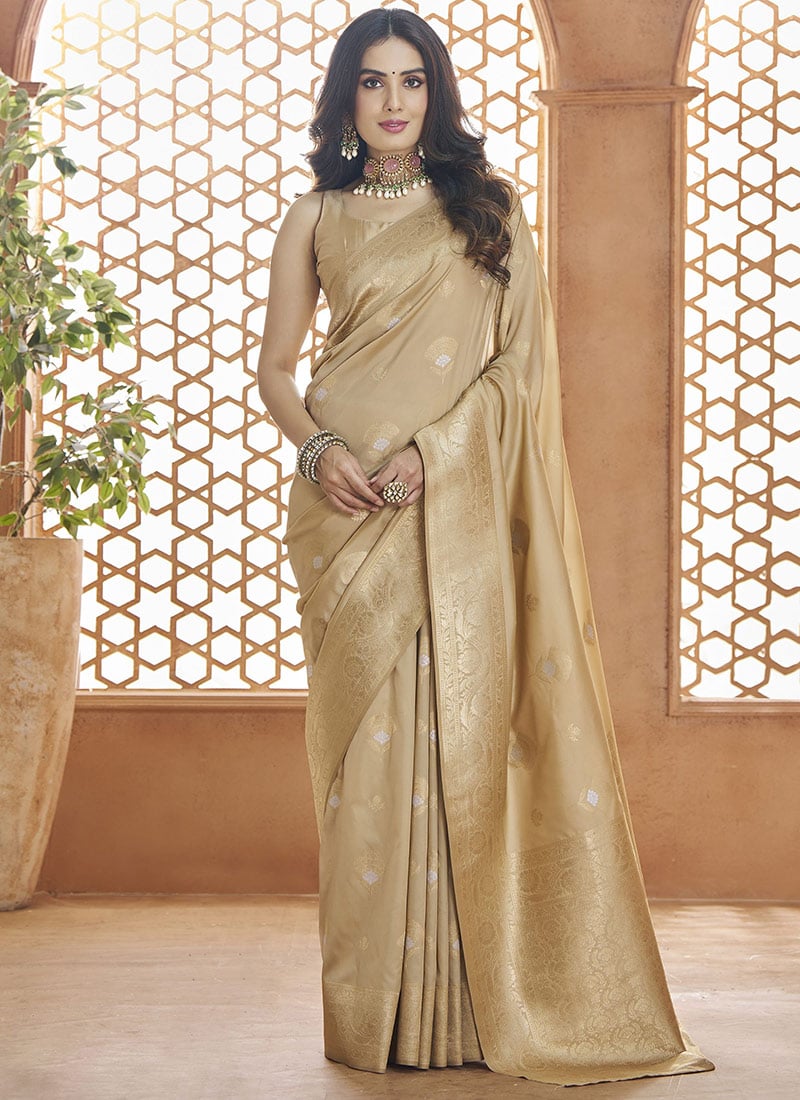 Beige Banarasi Silk Zari Work Saree