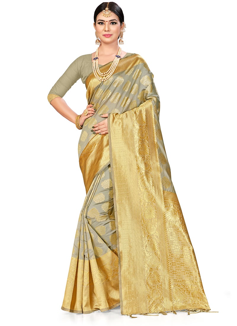Beige Banarasi Silk Zari Work Saree Festive Wear