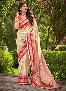 Beige Banarasi Silk Zari Woven Saree