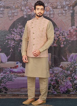 Beige Banarasi Art Silk Bandi Set