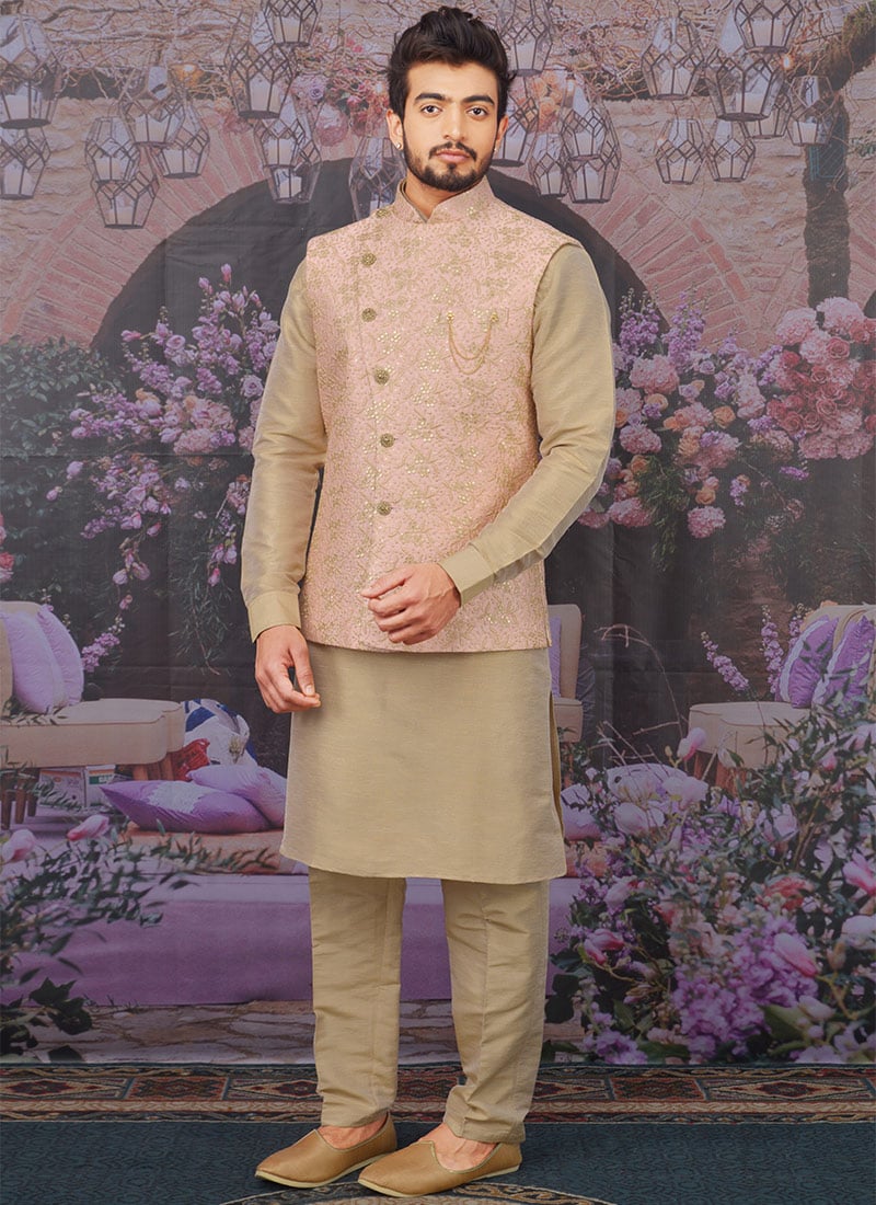 Beige Banarasi Art Silk Bandi Set Party Wear