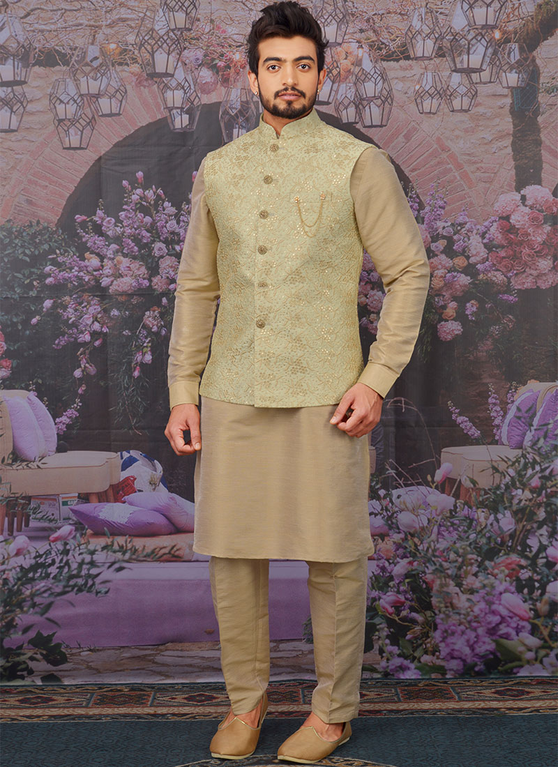 Beige Banarasi Art Silk Bandi Set Party Wear