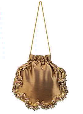 Beige Brocade Beads Potli