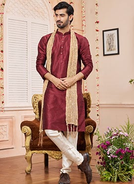 Beige Chanderi Silk Men Stole