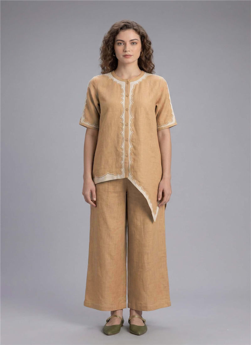 Beige Cotton Classy Co Ord Set After Six Wear