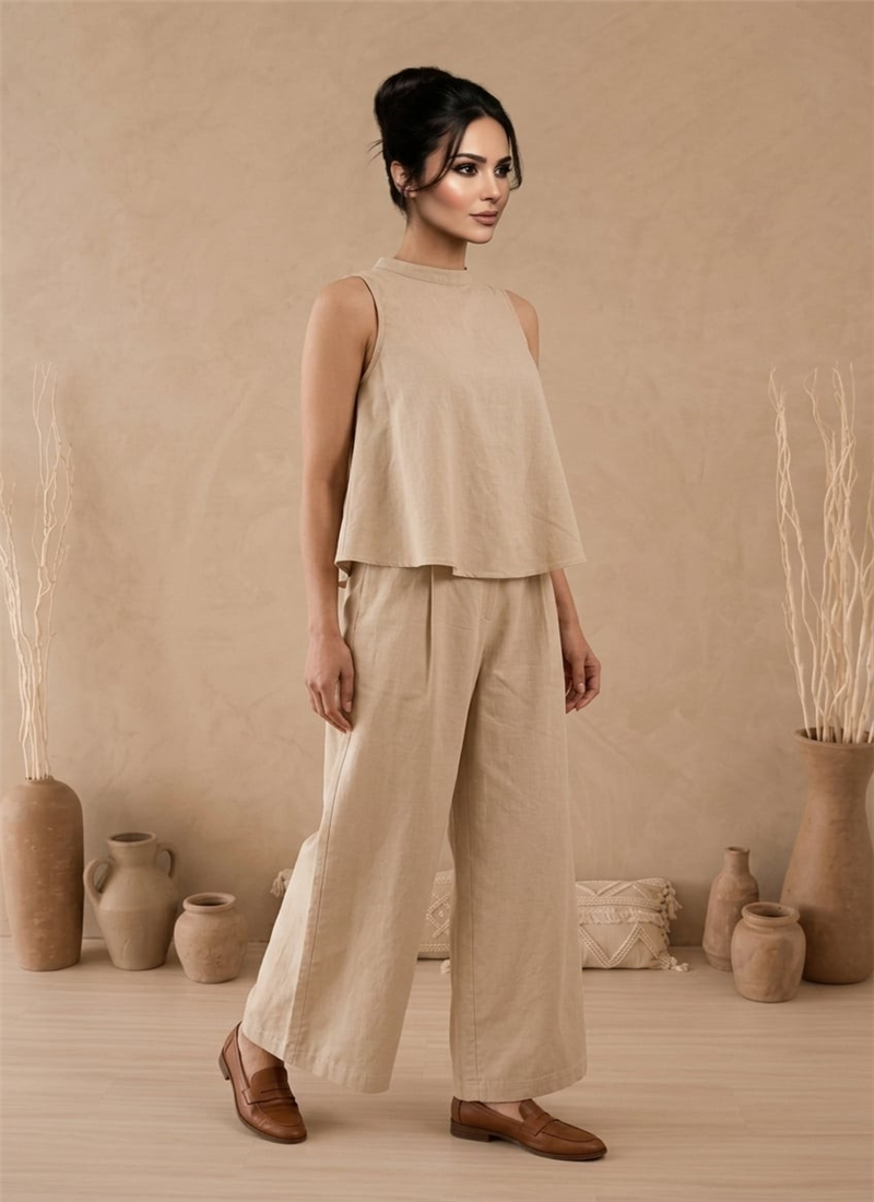 Beige Cotton Co Ord Set After Six Wear