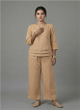 Beige Cotton Linen Stylish Co Ord Set