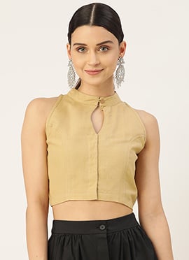 Beige Cotton Plain Blouse