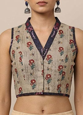 Beige Cotton Printed Blouse