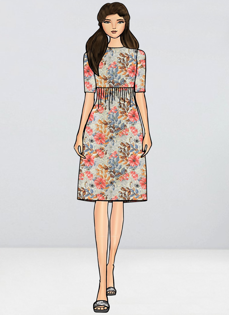 beige knee length dress