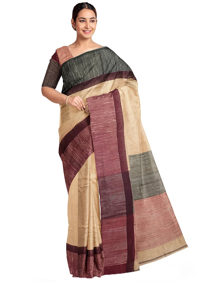 Beige Cotton Saree Festive Wear