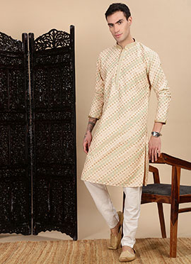 Beige Cotton Sequins Kurta