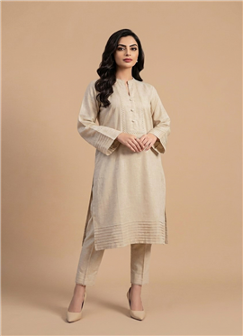 Beige Cotton Straight Kurta With Straight Pants