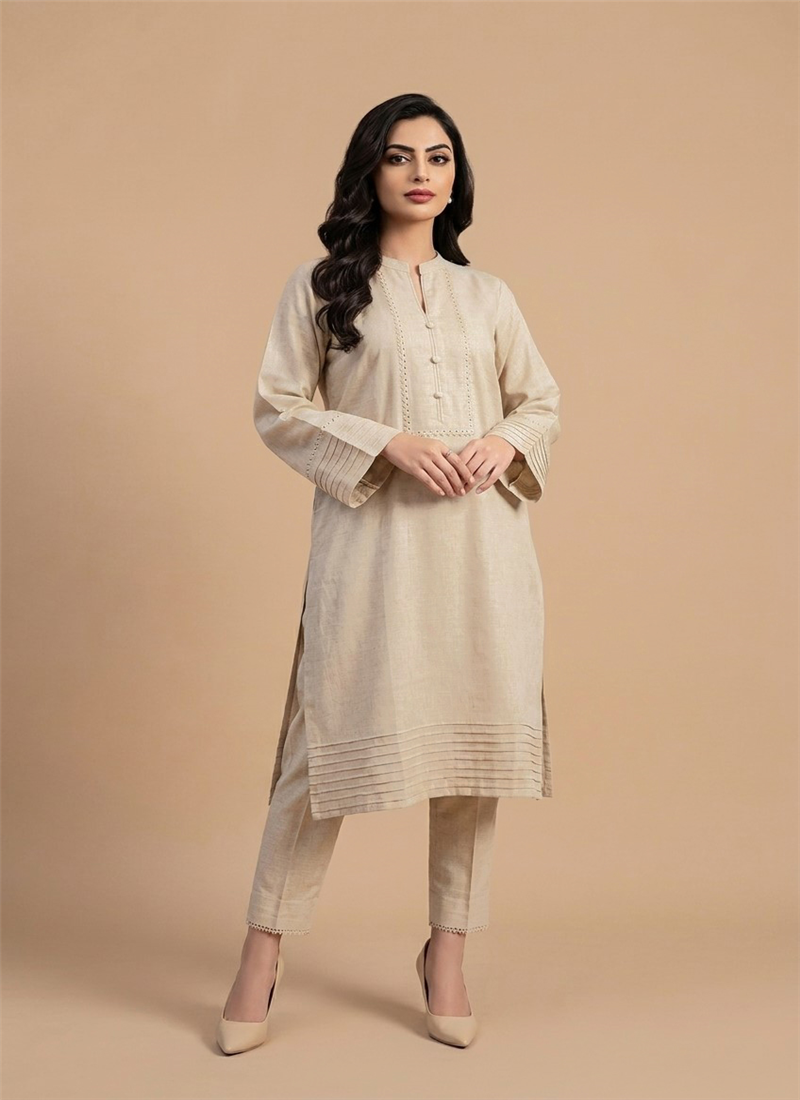 Beige Cotton Straight Kurta With Straight Pants After Six Wear