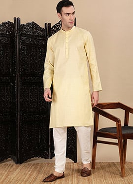 Beige Cotton Textured Kurta