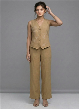 Beige Desert Bloom Cotton Co ord Ensemble