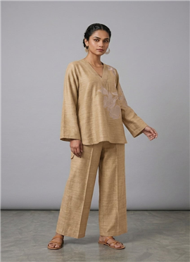 Beige Desert Petal Linen Cotton Co Ord Set