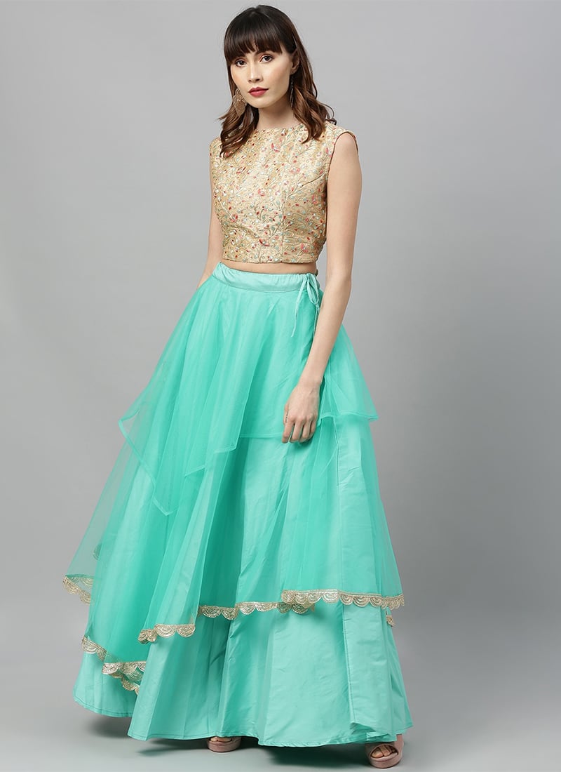 Beige Embroidered Blouse N Handkerchief Skirt