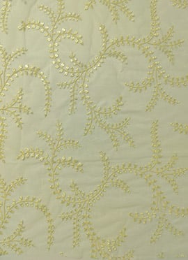 Yellow Embroidered Net Fabric