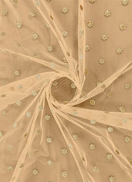 Beige Embroidered Net Fabric