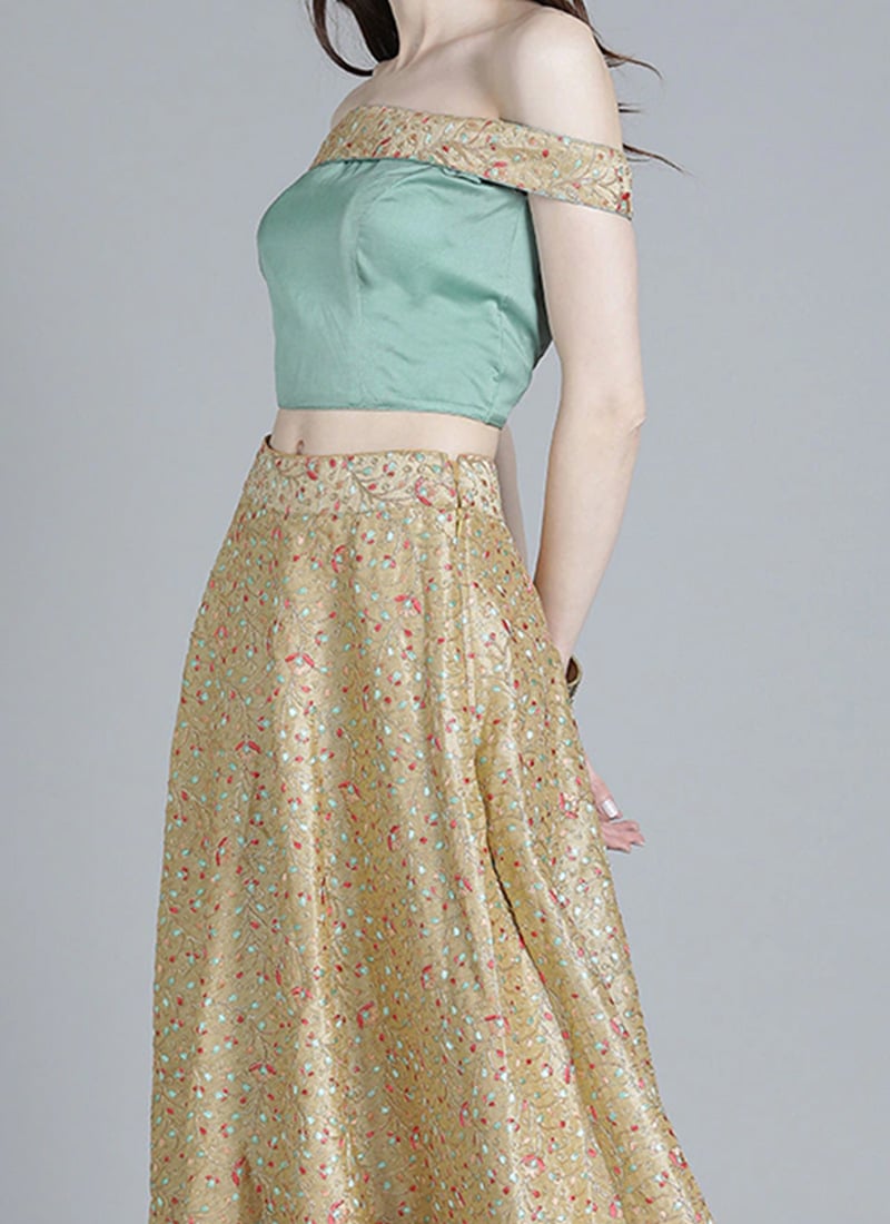 Shop Beige Embroidered OffShoulder Crop Top N Skirt Party Wear Online — free download