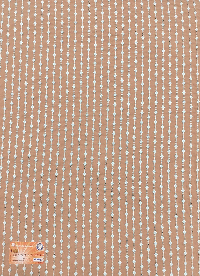 Light Brown Faux Georgette Embroidered Fabric