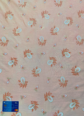 Peach Foil Printed Art Silk Cotton Fabric