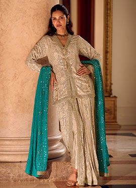 Beige Georgette Dhoti Suit With Hand Embroidered Sequins