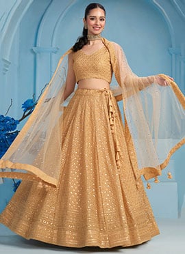 Beige Georgette Embroidered Sequins Lehenga