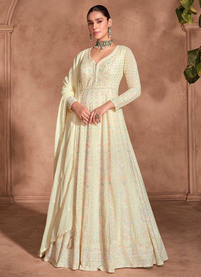 Beige Georgette Embroidered Sequins Regal Anarkali Suit Festive Wear