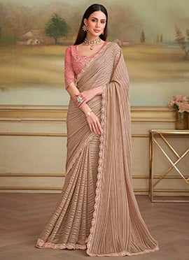 Beige Georgette Embroidered Sequins Saree