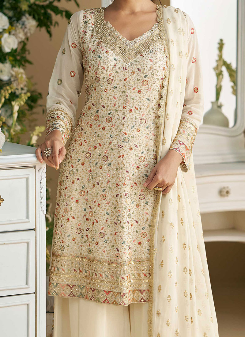 Beige Palazzo style Suit Faux Georgette main image 0