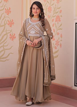 Beige Georgette Zari Sequins Embroidered Anarkali