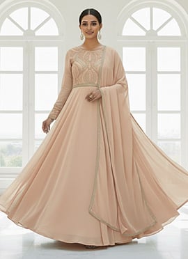 Beige Georgette Zari Sequins Hand Embroidered Anarkali Suit