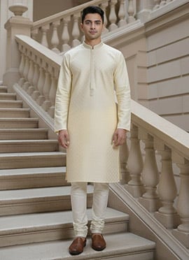 Beige Jacquard Embroidered Kurta Pyjama