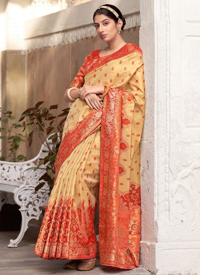 Beige Kanjivaram Silk Weaving Saree